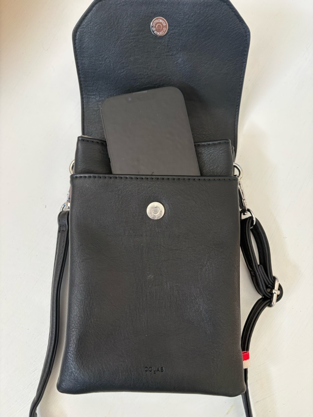 Colab Black Vegan Leather Crossbody bag with Flap. 3 compartments, card holder. - Picture 14 of 14